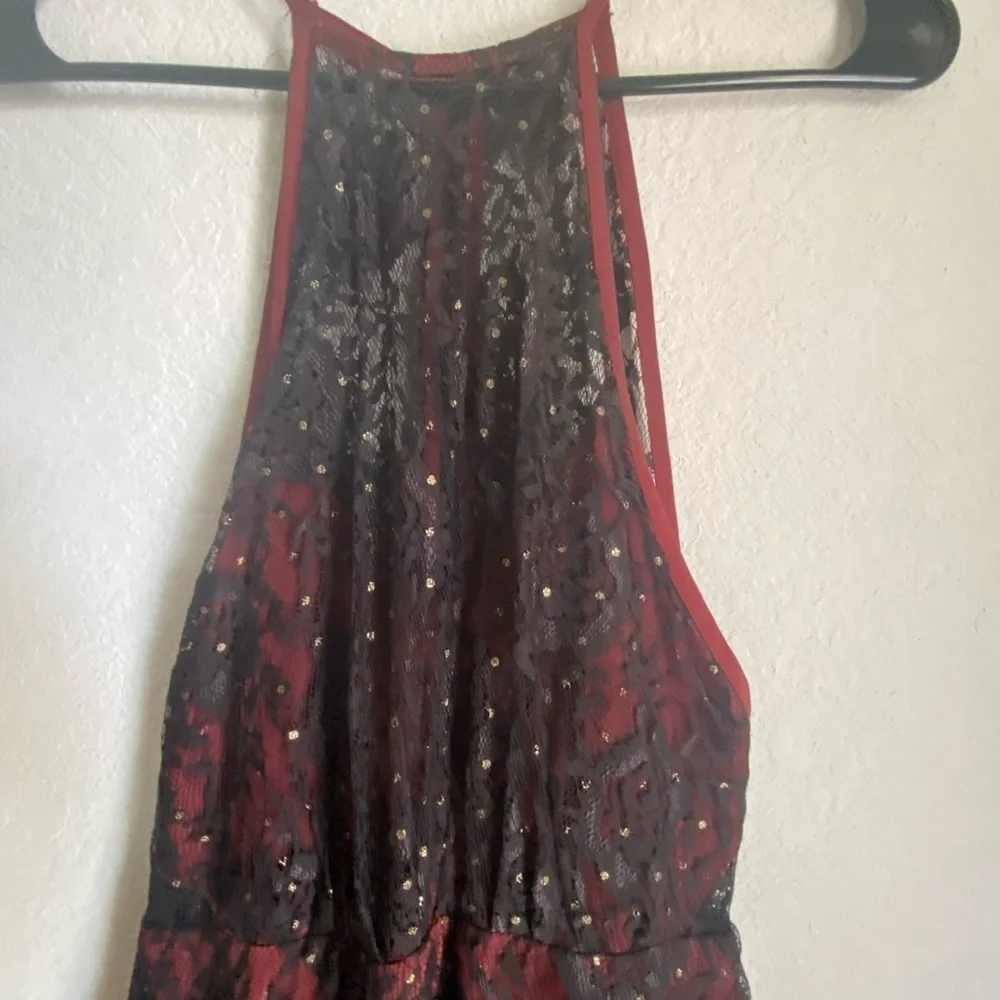 Free People Wish Upon A Star Black Burgundy Lace Halter Coquette Vampy Dress 2